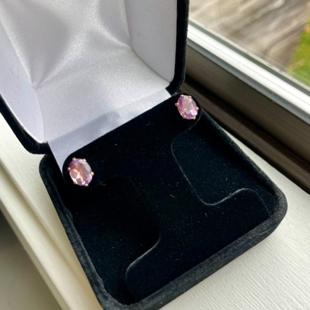 amethyst stud earrings10K gold genuine post back